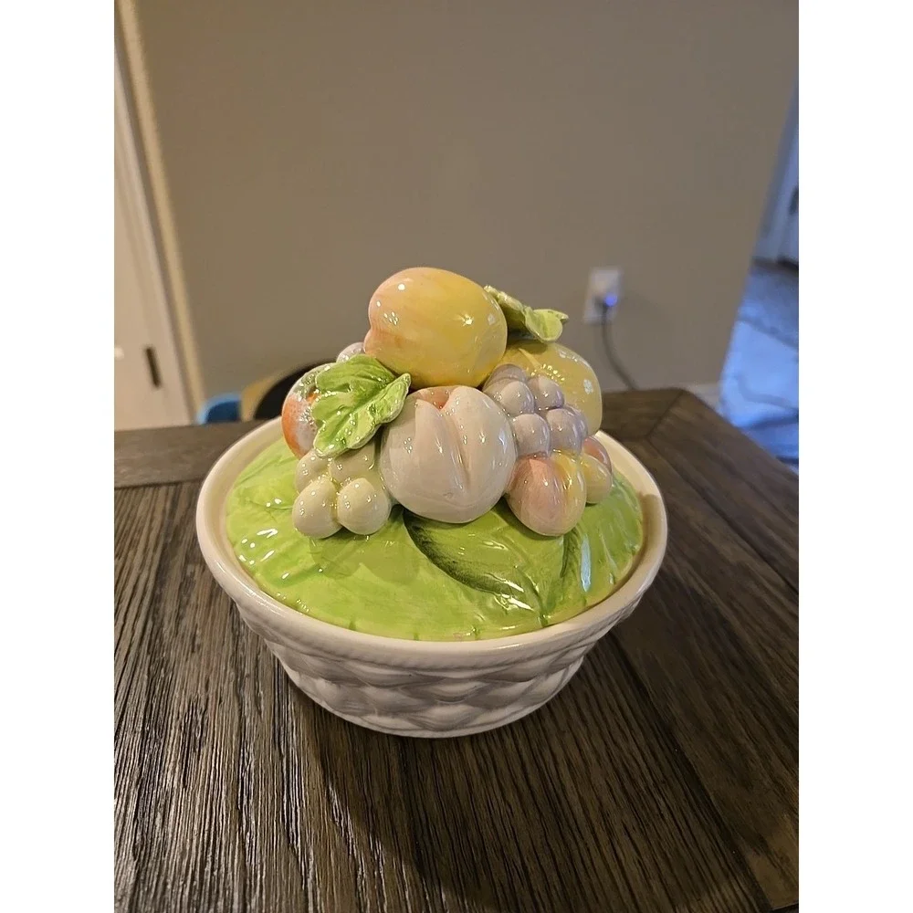 vintage ceramic fruit basket bowl with a lid, designed exclusively for Elizabeth